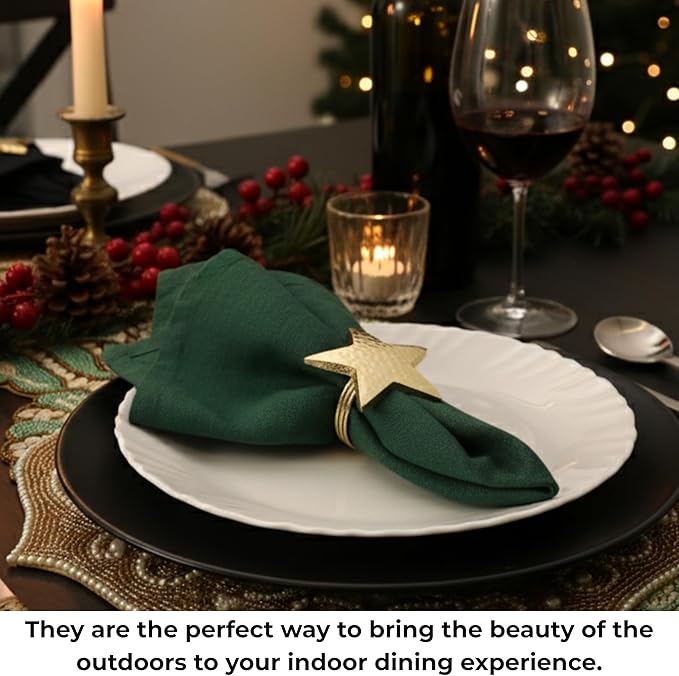 12 Pcs Lightweight Metal Napkin Rings - Gold Star Metal Holders for Elegant Table Decor, Parties, Weddings, Holidays, Everyday Dining - Metallic Adornment for Table Settings - CLEENTABLE
