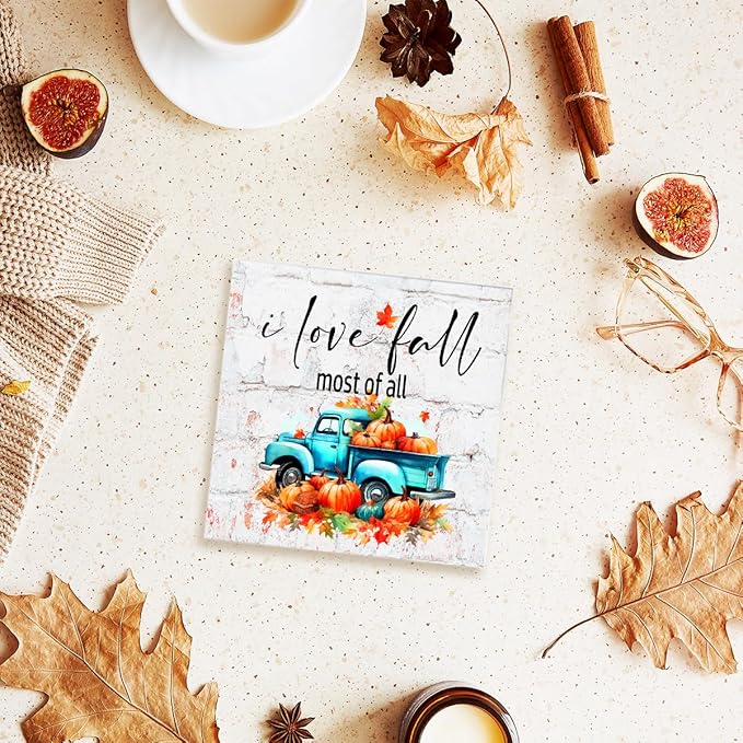 Funny Autumn Wood Box Sign I Love Fall Most Of All Wooden Block Desk Decor for Home Office Kitchen Cubicle Table Shelf Tabletop,Farmhouse Fall Sign Decor