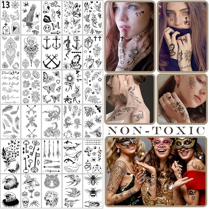 Yazhiji 70sheets Waterproof Temporary Tattoo for Girls or Boys Kids 10sheets Larger Half Arm Snake Sunflower Peony Fake Tattoos for Men or Women And 60 sheets Tiny Butterfly Feather Tat Sticker