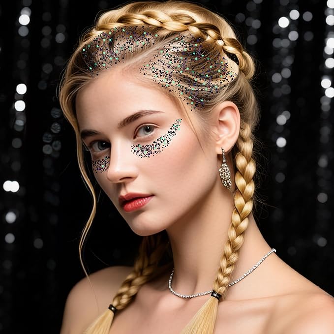 MEICOLY Black Face Body Glitter Stick,Hair Glitter Stick for Kids and Women,Sparkle Chunky Glitter Makeup,Waterproof Face Glitter for Party Rave Festival