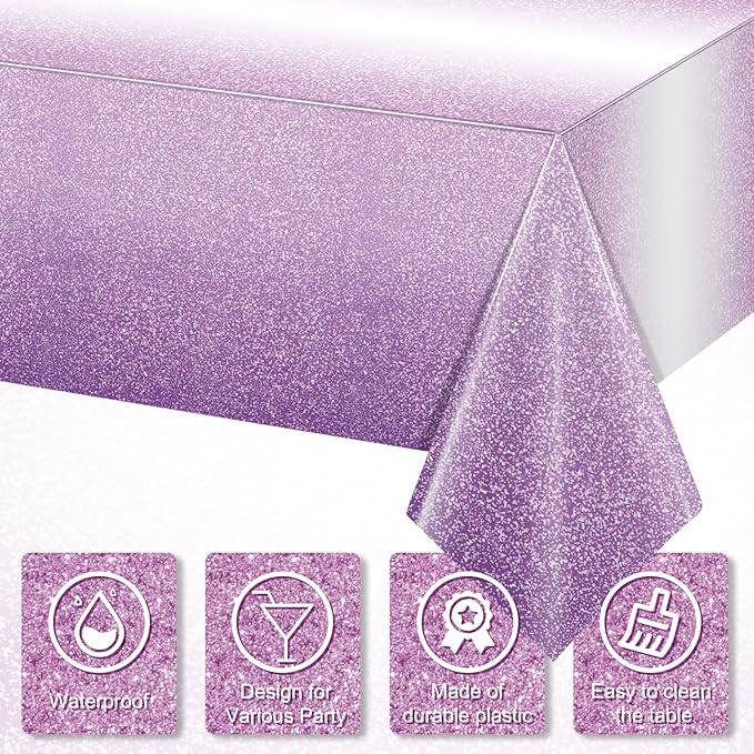 1 Pack Ombre Purple Plastic Tablecloth for Parties, Gradient Pastel Purple Disposable Tablecloths for Rectangle Tables, Sprinkle Table Cover for Wedding Birthday Anniversary Party, 54 x 108Inch