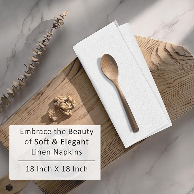 Ruvanti Linen Napkins Set of 12, 18x18 Cloth Napkins, Cotton Linen Blend Napkins Cloth Washable, Soft, Reusable Dinner Napkins for Wedding, Parties, Christmas, Thanksgiving, Everyday Use - White