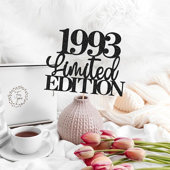 Limited EDITION 1993 Cake Topper - Black Glitter Happy 32nd Birthday Party Cake Decoration Supplies, Cheer to 32 Years Cake Bunting Decor for 32nd Birthday Party Photo Booth Props