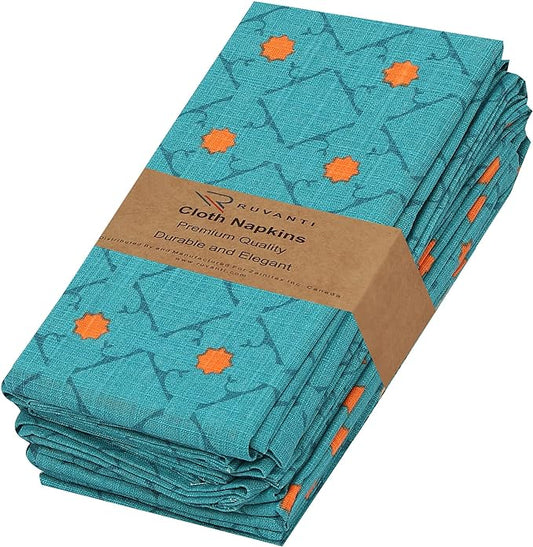 RUVANTI Cloth Napkins Set of 6 Cotton 100%, 18x18 Inches Napkins Cloth Washable, Soft, Absorbent. Cotton Napkins for Parties, Christmas, Thanksgiving, Weddings, Dinner Napkins Cloth - Combo