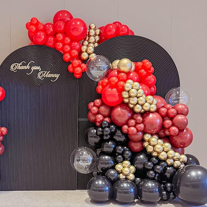 Maroon Gold Black Balloons Arch Red Burgundy Gold Balloons Garland Fantasy Theme Birthday Party New Year Graduation Decoration Transparent Latex Helium Balloon Metallic Casino Balloon