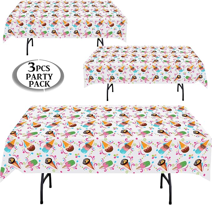 AnapoliZ Ice Cream Plastic Tablecloth | 3 Pack (54" x 102") | Rectangular Popsicle Table Cover | Summer Party Decoration | Social, BBQ Table Cover