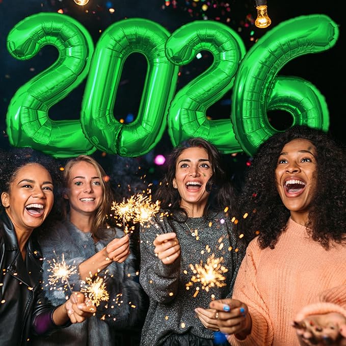 KALOR 42 Inch 2026 Green Foil Mylar Number Balloons, Giant 2026 New Years Decorations for 2026 Happy New Year Eve and Graduations Party Supplies