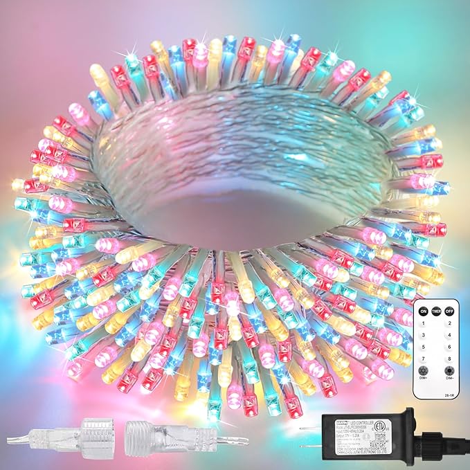 suddus String Lights Indoor Bedroom, 66ft 200 Led Christmas Light Outdoor Clear Wire Connectable, Plug in Fairy String Lights with Remote for Christmas, Party, Easter Decoration, Multicolor