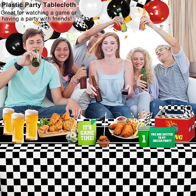 WNINK 2 Pack Race Car Table Cloth Black and White Gingham Tablecloths Disposable Plastic Buffalo Check Tablecloth Checkered Flag Covers for Birthday, Outdoor Picnic, Birthday, Camping 54 × 108 Inch