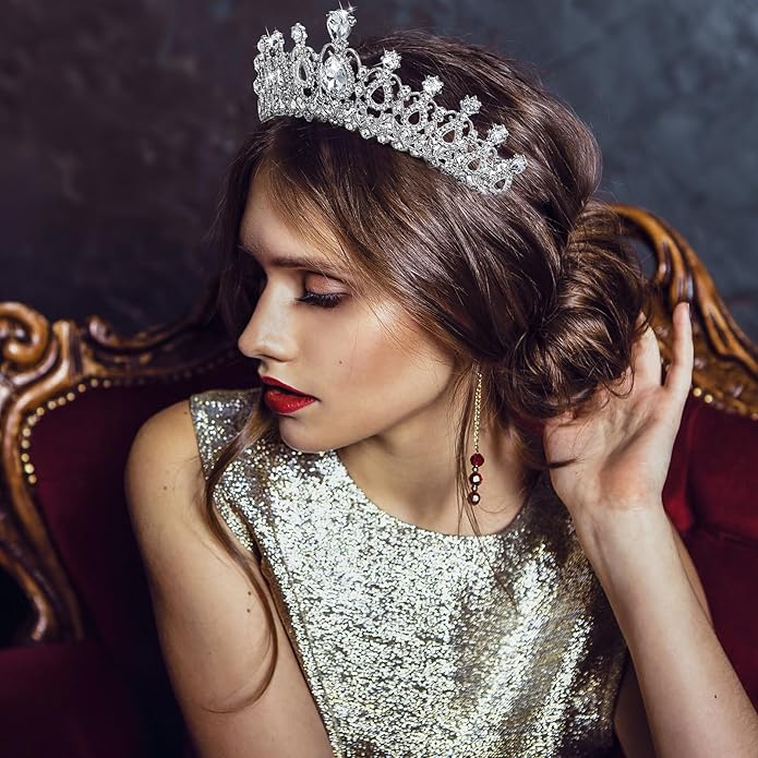 12 Pcs Crystal Tiara and Princess Crown with Comb Crown Rhinestone Women Girls Tiara Headpiece Queen Hair Accessories for Birthday Party Wedding Prom Halloween Cosplay Costume