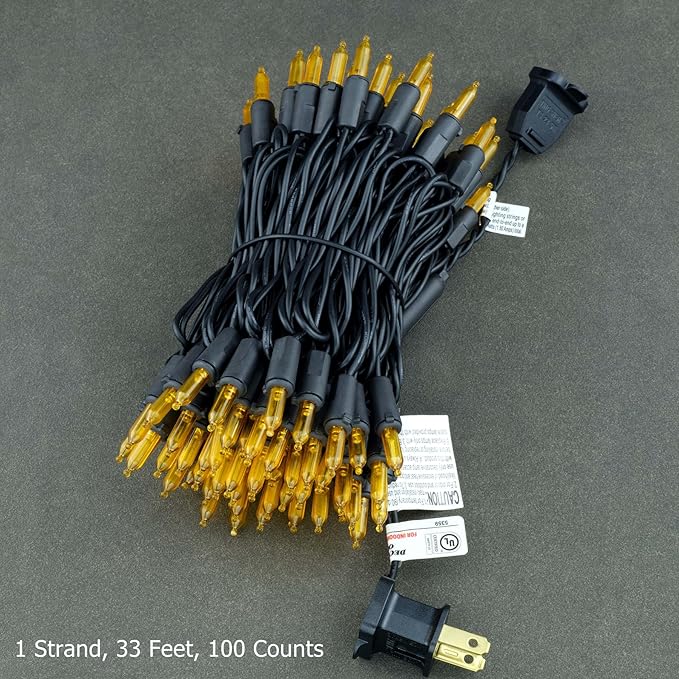 YULETIME Orange LED Christmas Lights with Black Wire, 33 ft 100 Count UL Certified Commercial Grade Halloween String Light Set (Orange - Black Wire)