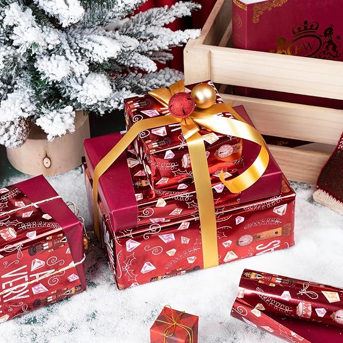 WRAPAHOLIC 30 Inch Jumbo Reversible Nutcracker Christmas Wrapping Paper - 30 Inch x 100 Feet Jumbo Roll Merry Christmas Nutcracker Wrapping Paper with Metallic Foil Shine for Xmas Holiday, Party