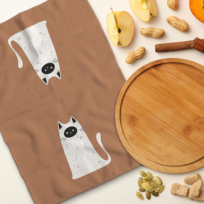 TNUW Ghost Cat Orange Kitchen Towels 16X24In, Halloween Cat Decorations Towels for Fall Kitchen Decor