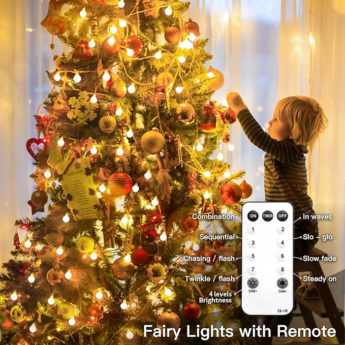 suddus String Lights for Bedroom, 33ft 100 Led Connectable Globe String Lights Indoor, Hanging Fairy Lights Plug in with Remote for Room, Dorm, Outdoor, Christmas Tree Decor, Thanksgiving, Warm White