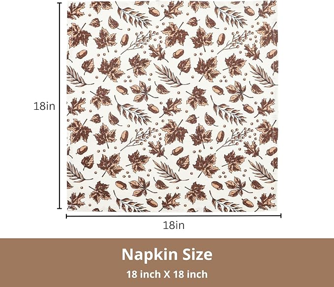 PurpleEssences Fall Harvest Thanksgiving Napkins 18x18 Inch,Set of 6-100% Cotton Autumn Leaves Print - Reusable, Washable Dinner Napkins for Home, Kitchen & Parties - Fall Dream