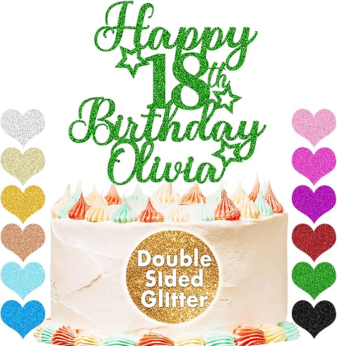 Happy Birthday Cake Topper Personalized Cake Topper Custom Cake Topper Birthday Double Sided Glitter Customized with Any Age Name Cake Decoration(Green)