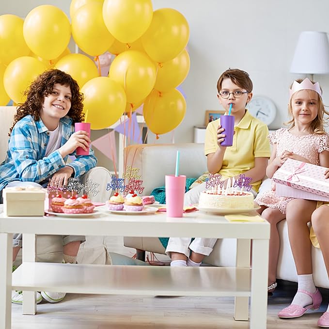 24 PCS Happy Birthday Cupcake Toppers Glitter Picks for Celebrating Party Decorations Anniversary Theme Cake Supplies Multi