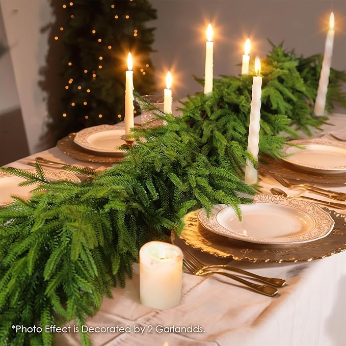 WBHome 2 PCS Real Touch Norfolk Pine Christmas Garland, Winter Greenery Garland for Christmas, Holiday Seasonal Outdoor/Indoor Home Decor, 9FT Long