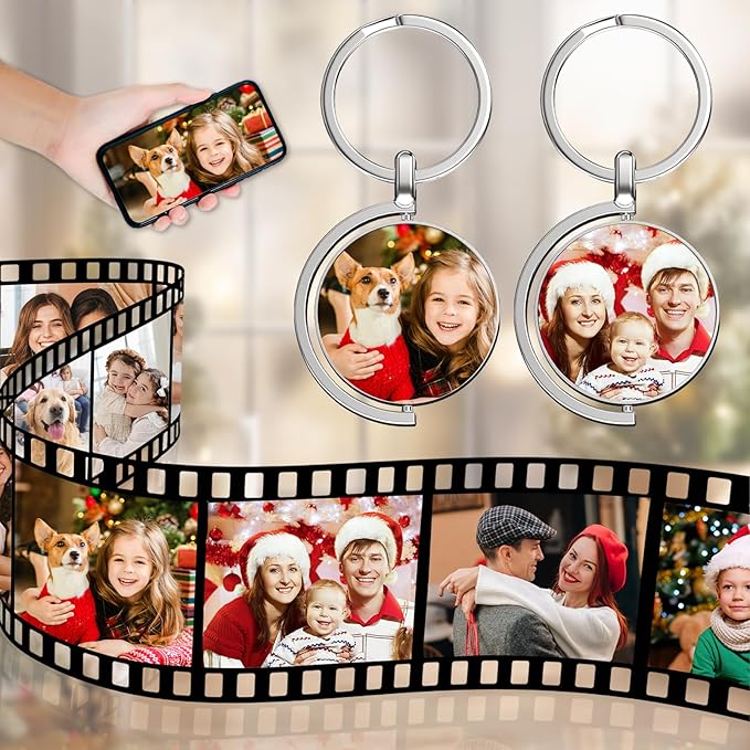 Personalized Custom Keychain with Picture - Turnable Double Sided Colorful Photo Key chains Memorial Gifts for Family Lover