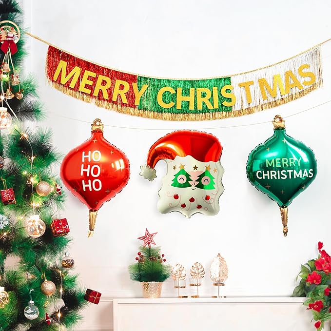 HOUSE OF PARTY Christmas Decorations Indoor | Christmas Santa Ornament Balloons | Xmas Indoor Hanging for Home Office Party Decor Indoor Outdoor