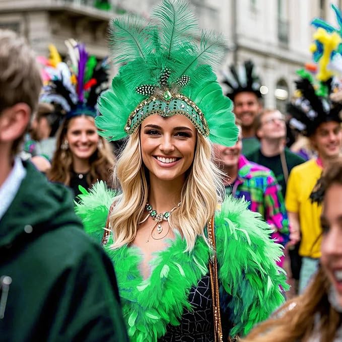 Women's Carnival Feather Headpieces Sequin Headdress for Wedding Masquerade Party Cosplay Feather Headbands