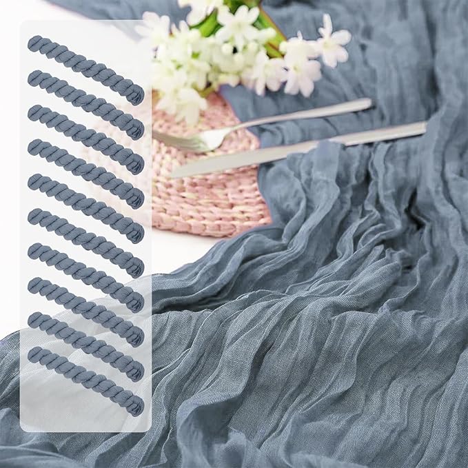 2 Pack 10 Ft Cheesecloth Table Runner Dusty Blue Gauze Long Table Runners Boho Gauze Cheese Cloth Table Runner Rustic Sheer Runner for Wedding Party Table Decor ( 35 x 120 Inch )