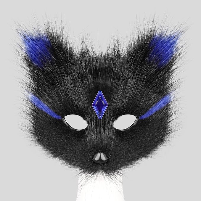 Animal Fox Wolf Mask Halloween Party Cosplay Costumes Props Plush Cat Half Face Masks Christmas Masquerade