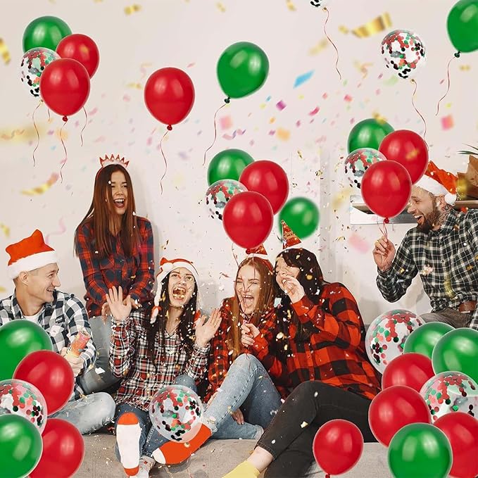 60PCS Gold Red and Green Balloons,Christmas Balloons Green Red and Gold Balloon Arch Kit,Suitable for Birthday Wedding Festival Christmas Party Decorations