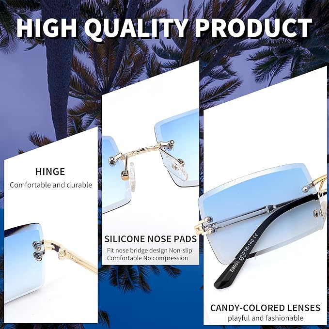 FEISEDY Vintage Rimless Sunglasses Rectangle Frameless Candy Color Glasses Women Men B2642