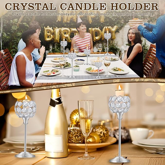 Crystal Candle Holders Set of 16 for Wedding Centerpieces Gold Or Silver Candle Holders Bulk Decorative Tealight Candle Holder for Wedding, Party,Table Centerpieces Decoration (Silver, 2 Sets(6 Pcs))