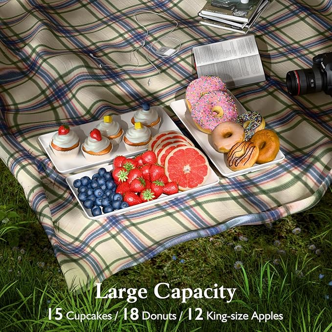 3 Tier Plastic Serving Tray for Party, 11.5" x 5.6" Platters for Serving Food, Microwave-Safe, White Reusable Trays with Black Metal Display Stand for Cupcakes, Sevring Food, Dessert, Fruit, Black