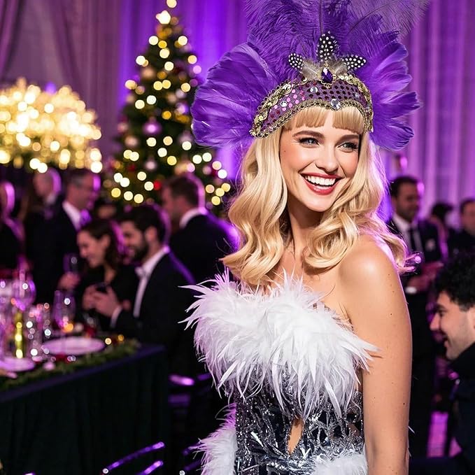 Women's Carnival Feather Headpieces Sequin Headdress for Wedding Masquerade Party Cosplay Feather Headbands