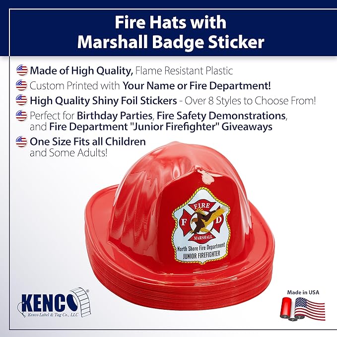 Kenco Kids Customizable Plastic Firefighter Hats -Choose your style, add your name or department