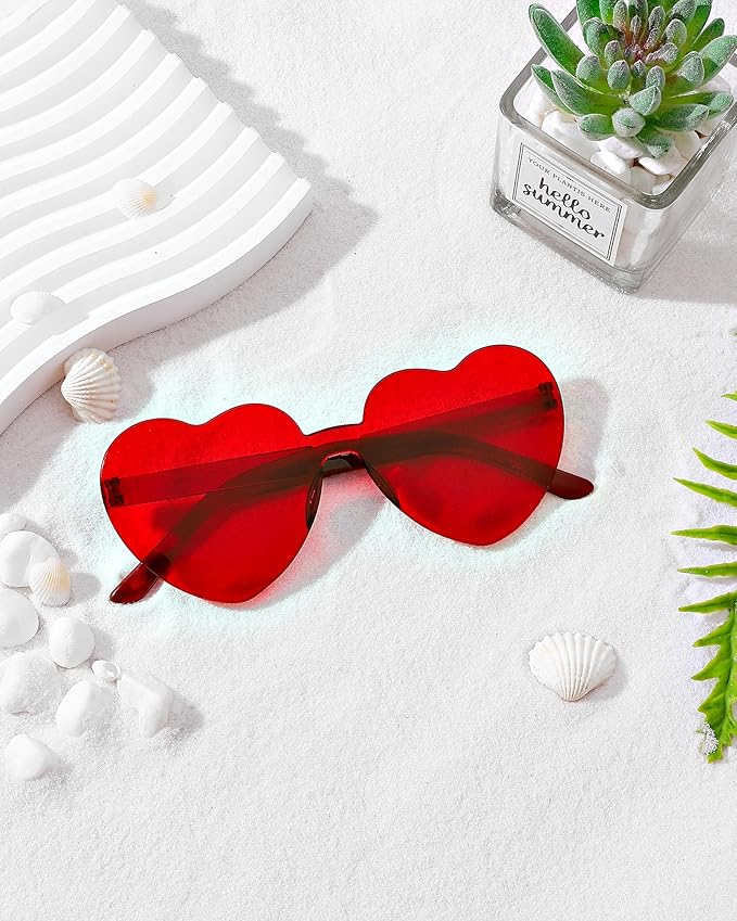 20 Pairs Heart Shaped Sunglasses Bulk, Colorful Rimless Fun Heart Sunglasses for Women Party Favors