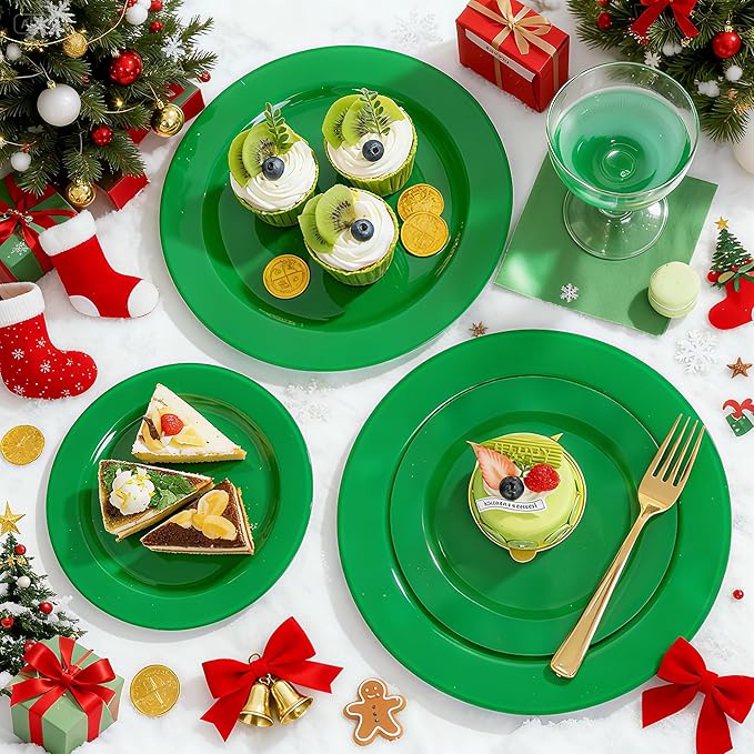 FLOWERCAT 60PCS Green Plates & St. Patrick's Day Plates - Heavy Duty Dark Green plates Disposable for St. Patrick's Party&Super Bowl- Include 30PCS 10.25" Dinner Plates & 30PCS 7.5" Dessert Plates