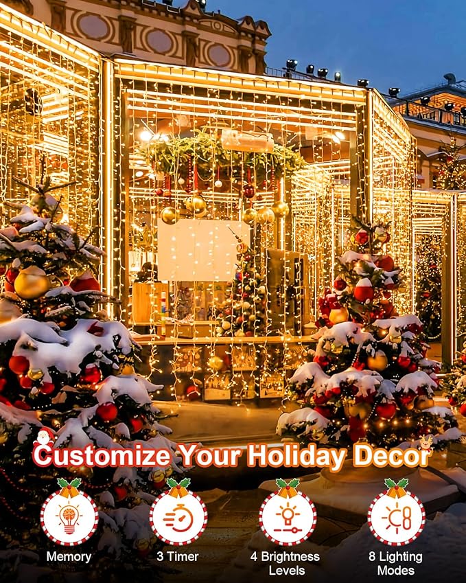 552FT 1400LED Christmas Lights, Extra Long Outdoor String Lights Waterproof, Timer & Memory, 8 Modes Dimmable Plug in Fairy for Outside Tree Wedding Patry Warm White