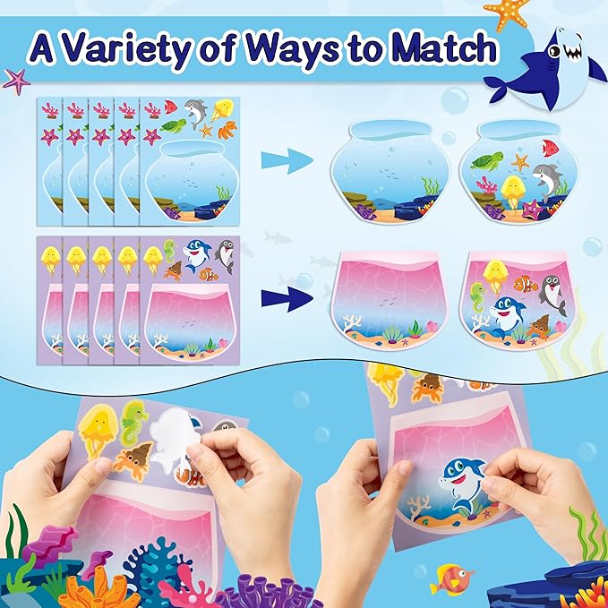 CY2SIDE Ocean Animal Face Sticker - 40PCS Summer Sea Animal Aquarium Scene Make a Face Sticker Sheets for Kids Make Your Own Under The Sea Fish Tank Scene Craft Games for Kids Classroom Activities