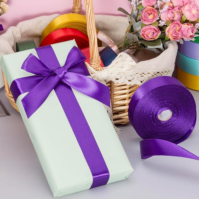 1 Inch Purple Solid Satin Ribbon, 50 Yards Craft Fabric Ribbon for Gift Wrapping Floral Bouquets Wedding Party Decoration