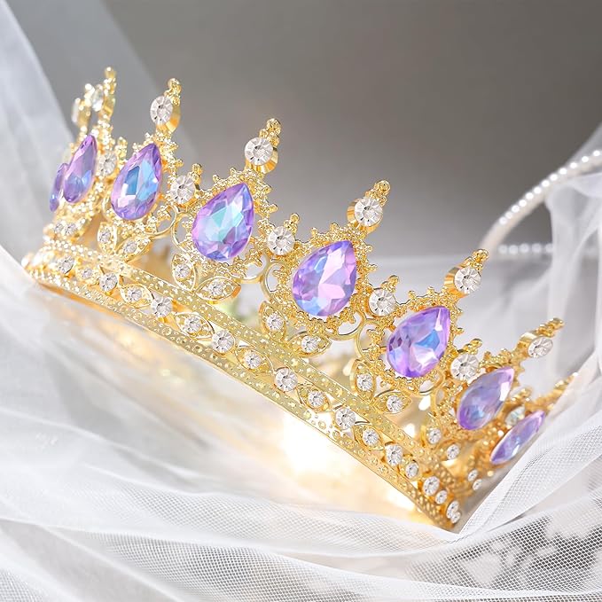 Purple Crown for Women Crystal Tiara and Queen Crown for Girl Wedding Headband for Bride Hair Accessories for Costume Birthday Party Cake Decoration Prom