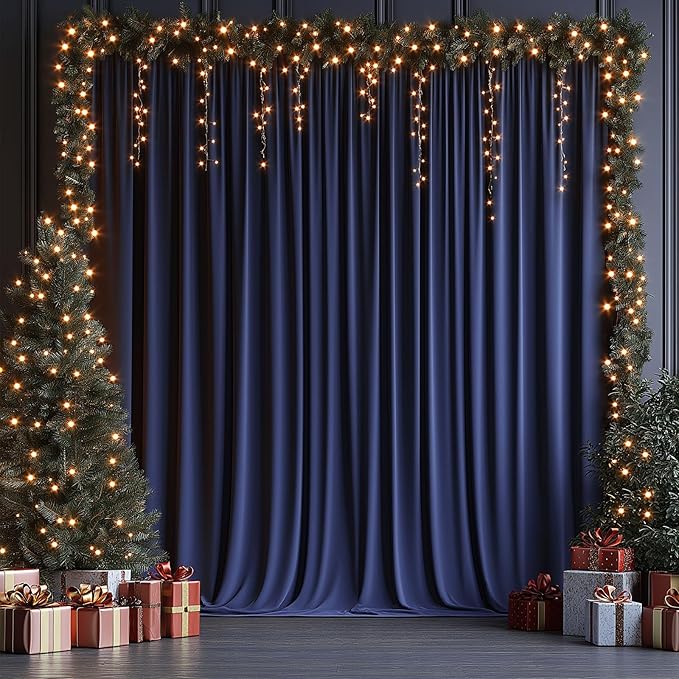10x10ft Wrinkle Free Navy Blue Backdrop Curtain for Parties Soft Fabric Drapes Wedding Blue Curtain Backdrop for Birthday Party Decorations Background for Photography 5x10ft, 2 Panels