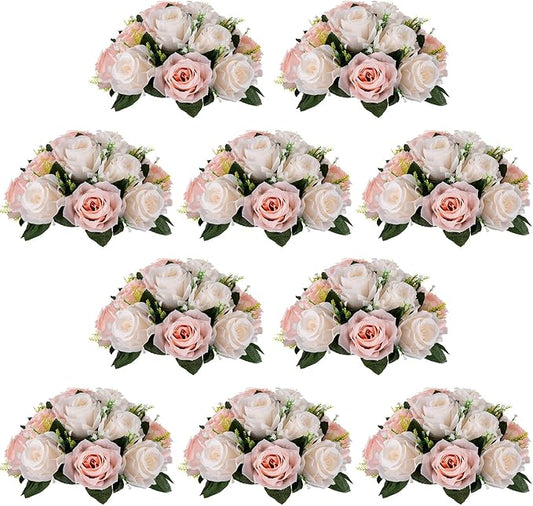 NUPTIO Flower Balls for Wedding Centrepieces - 10 Pcs 9.5in Diameter Artificial Flower Ball Arrangement Bouquet Peachy Pink & Creamy White Fake Rose Flowers Party Centerpieces for Weddings Tables