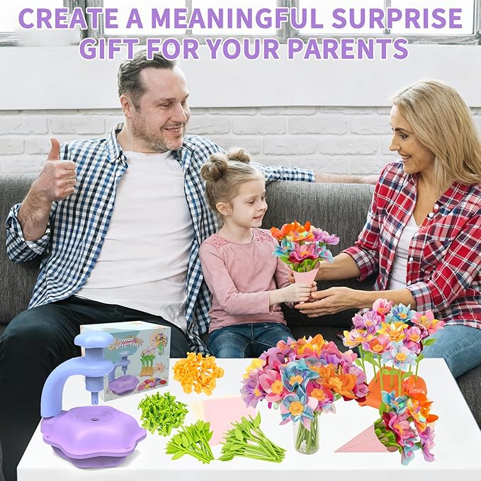 Fabric Flower Bouquets Toys - Kids DIY Arts and Crafts Kit,Creative Birthday Gifts for Girls Ages 4 5 6 7 8+ Build Your Own Flowers,Preschool Education Activities & Entertainment Flower Toys (Purple)