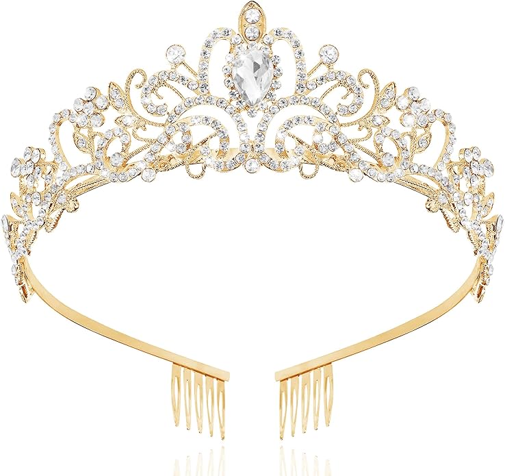 TAROSE Crowns for Women and Girls, Queen Crystal Gold Silver Tiaras with White Rhinestone and Combs, Goddess Crown for Wedding Bride Birthday Princess Bridal Shower Hair Accessories for Women