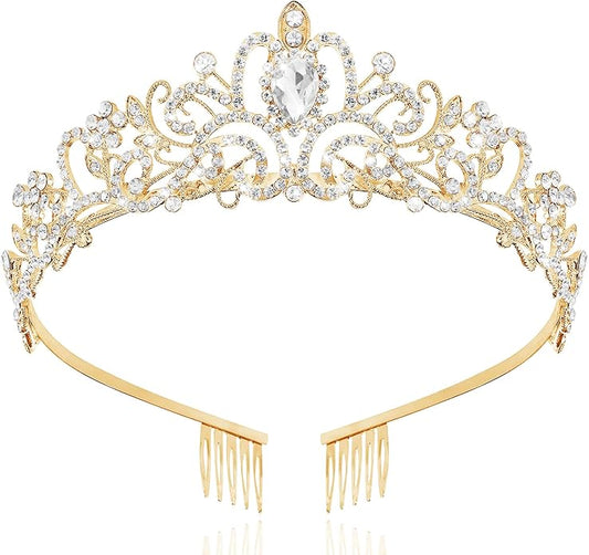 TAROSE Crowns for Women and Girls, Queen Crystal Gold Silver Tiaras with White Rhinestone and Combs, Goddess Crown for Wedding Bride Birthday Princess Bridal Shower Hair Accessories for Women