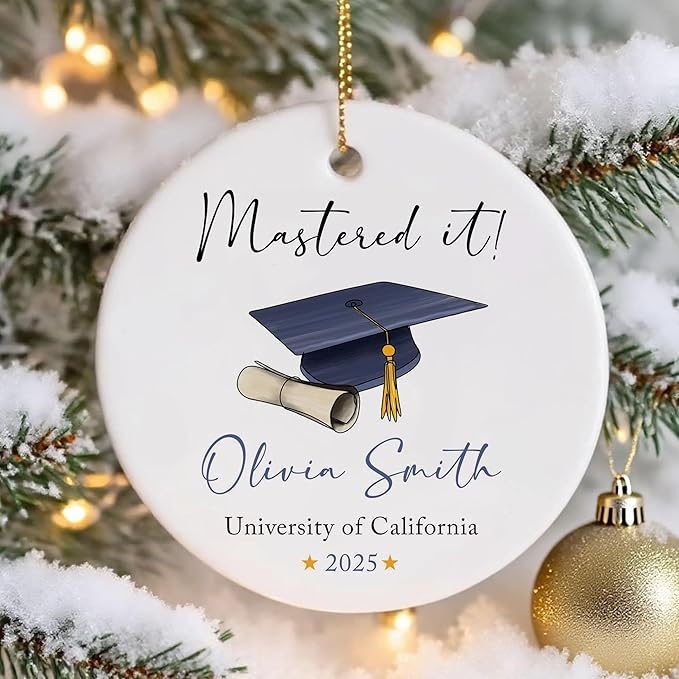 Personalized Class of 2025 Graduation Gifts, Mastered It Christmas Ornaments 2025, Master Degree Graduation Gift for Him Her, Custom Masters Degree Christmas Ornament Gifts for Women Men