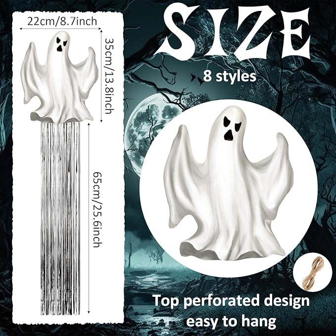 8 Pcs Halloween Ghosts Outdoor Hanging Decorations with Tassels Summer Halloween Decorations Yard Signs for Farmhouse Festival 3.3 ft Spooky Home Lawn Yard Party Supplies Garden Decor