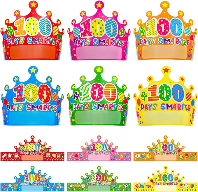 36 Pack 100 Days Paper Crowns Happy 100th Day of School Party Hats 100 Days Celebration Classroom Party Supplies