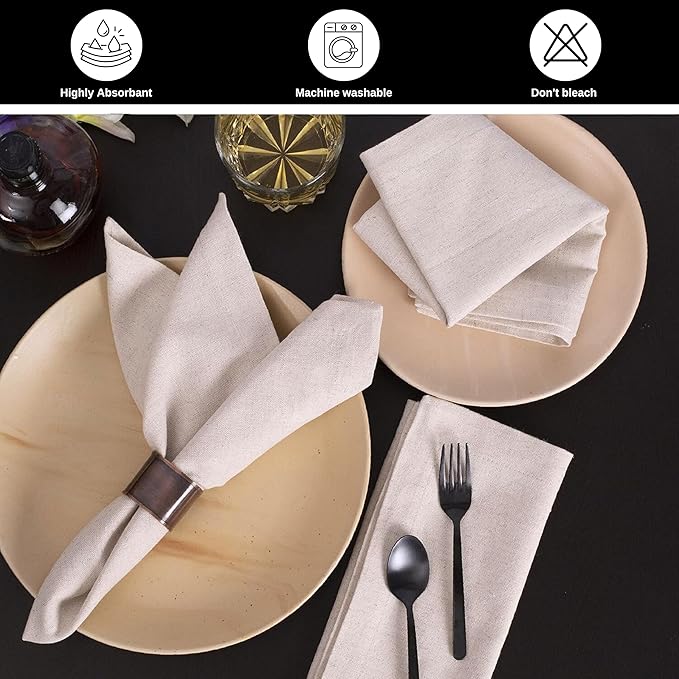 Homidate Linen Flax Cotton Cloth Dinner Napkins Set of 12 – 18x18 Natural Hemstitched Reusable Fabric Napkins for Weddings, Parties, Dinners & Table Décor – Elegant & Durable