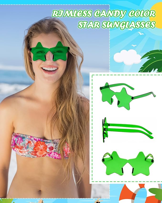 20 Pairs Rimless Star Sunglasses Bulk Transparent Candy Color Star Glasses for Women Men Party Favors