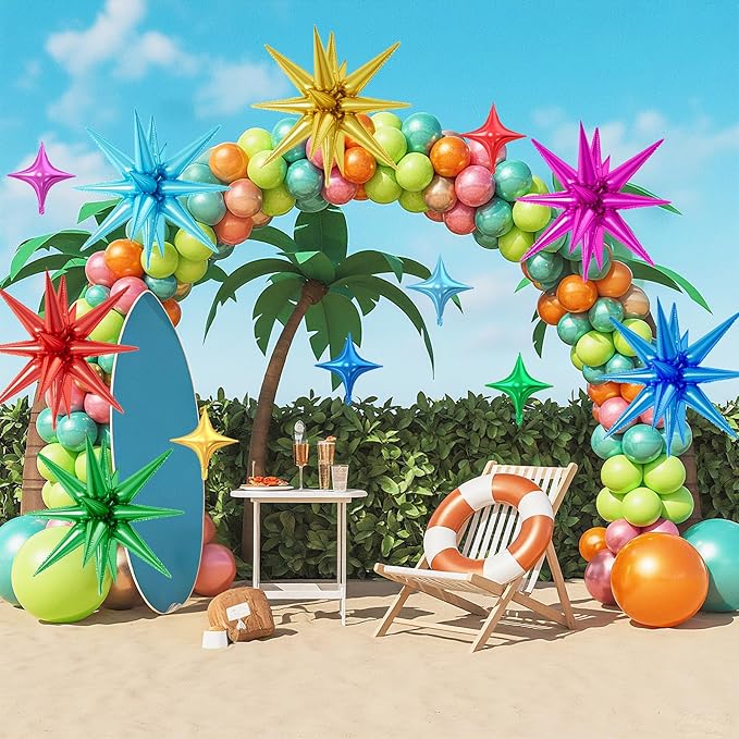 18 Pcs Colorful Star Balloons, Multi-color Stars Foil Balloon with 6 Pcs 22-Inch Explosion Star Balloons 12Pcs 10-Inch Four Pointed Stars Balloon for Baby Shower Kids Birthday Party Decoration